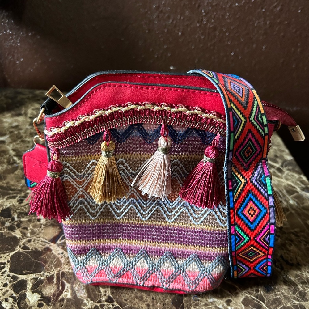 Boho Chic Red Tassel Crossbody Bag
